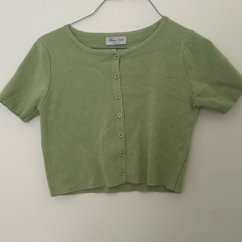 Green Button-Up Cropped Cardigan - XS